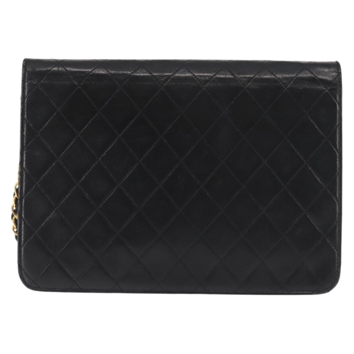 CHANEL Chain Shoulder Bag Lamb Skin Black Gold CC Auth 143810