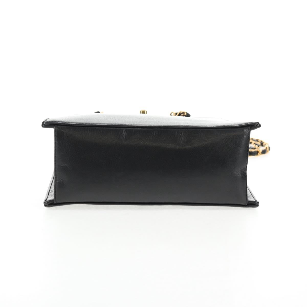 CHANEL Chain Hand Bag Caviar Skin Black Gold CC Auth 143812V