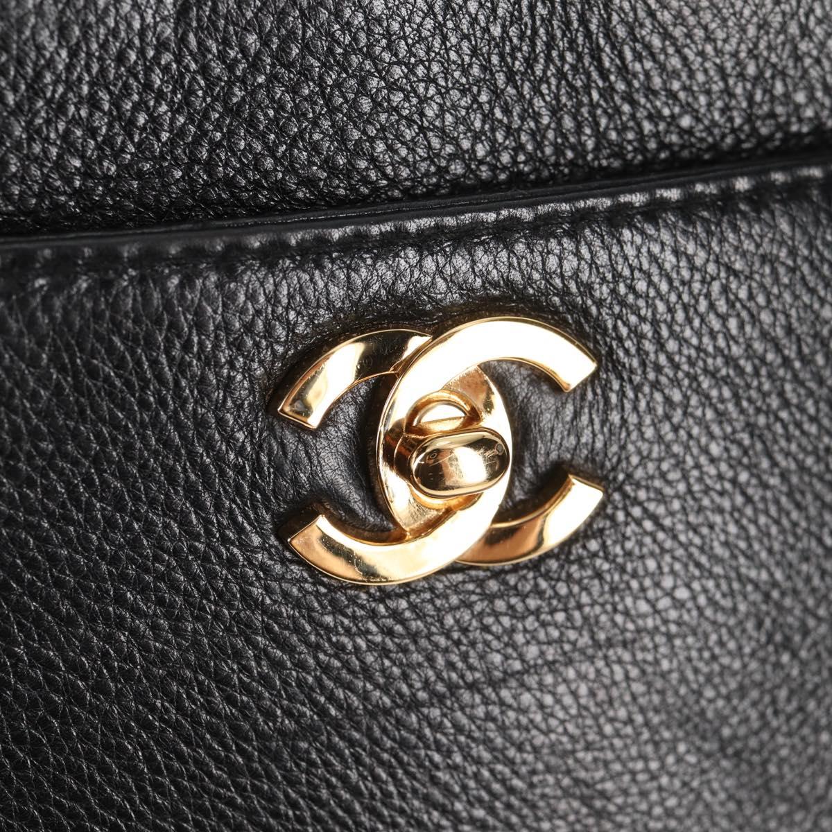 CHANEL Chain Hand Bag Caviar Skin Black Gold CC Auth 143812V