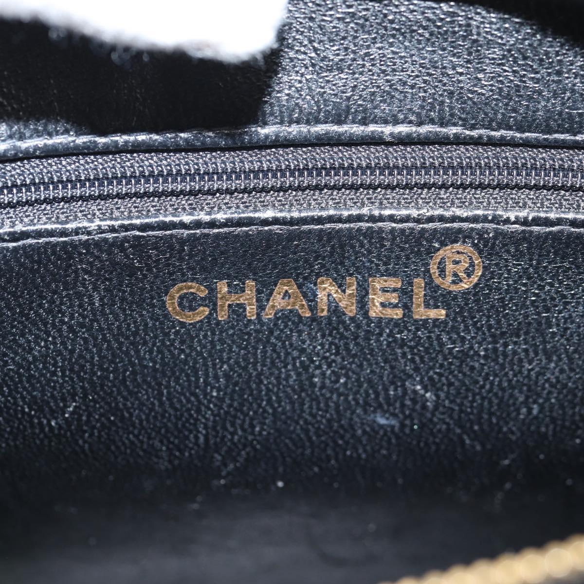 CHANEL Chain Hand Bag Caviar Skin Black Gold CC Auth 143812V