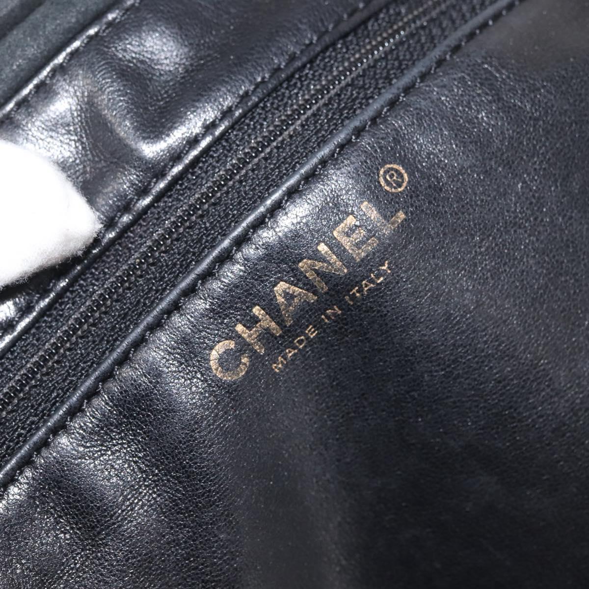 CHANEL Hand Bag Mouton Black Gold CC Auth 143816