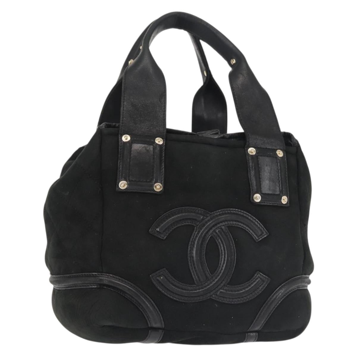 CHANEL Hand Bag Mouton Black Gold CC Auth 143816