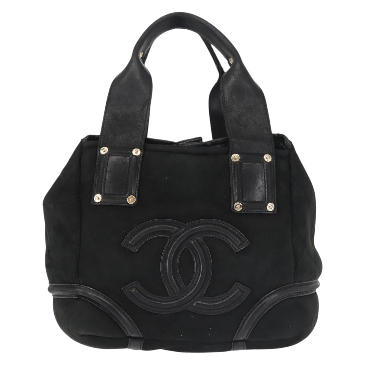 CHANEL Hand Bag Mouton Black Gold CC Auth 143816