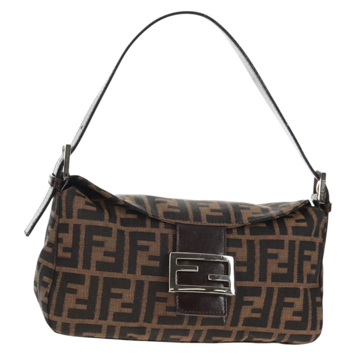 FENDI Zucca Canvas Mamma Baguette Shoulder Bag Black Brown Auth 143821V
