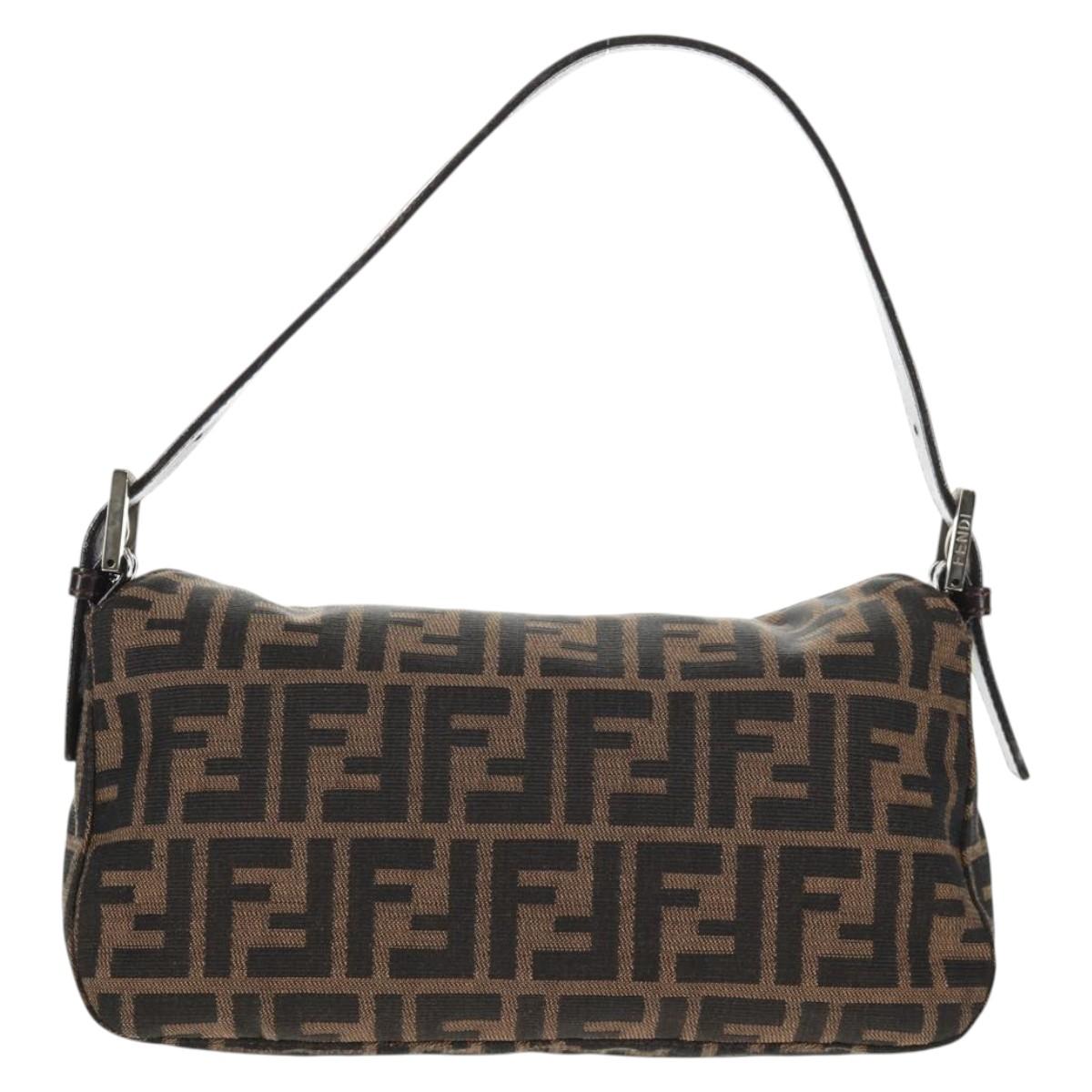FENDI Zucca Canvas Mamma Baguette Shoulder Bag Black Brown Auth 143821V