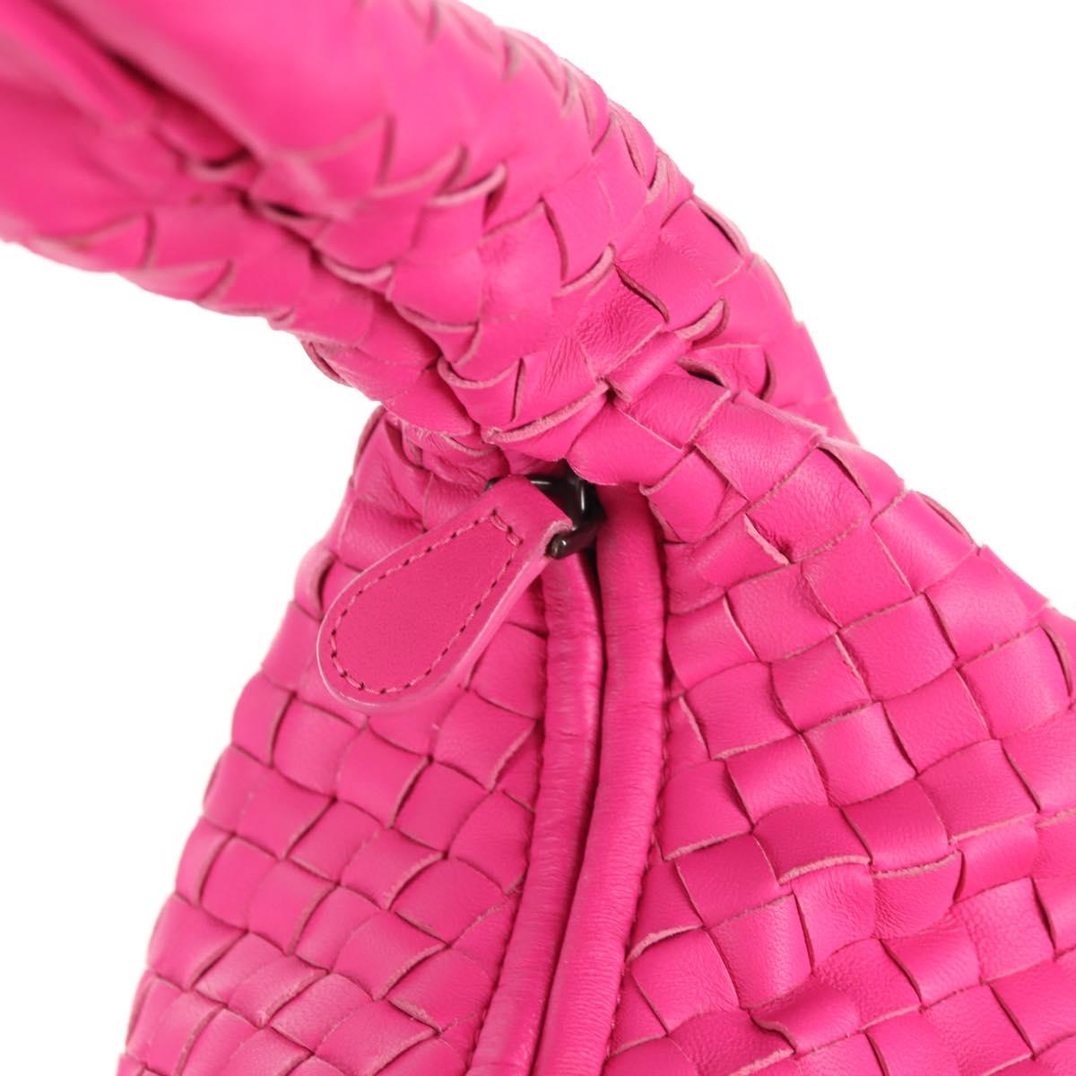 BOTTEGA VENETA INTRECCIATO Hobo Shoulder Bag Leather Pink Silver Auth 143823V