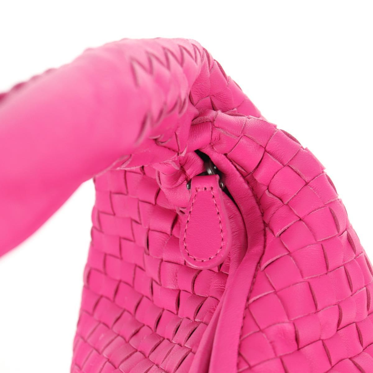 BOTTEGA VENETA INTRECCIATO Hobo Shoulder Bag Leather Pink Silver Auth 143824V