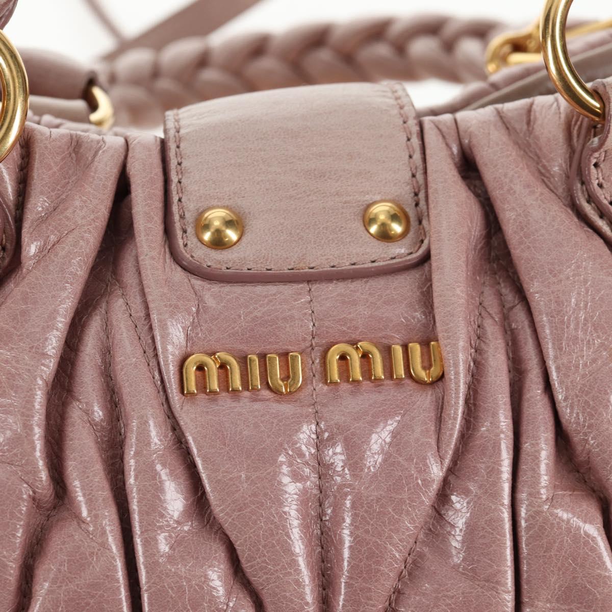 Miu Miu Matelasse Hand Bag Leather Pink Gold Auth 143825V