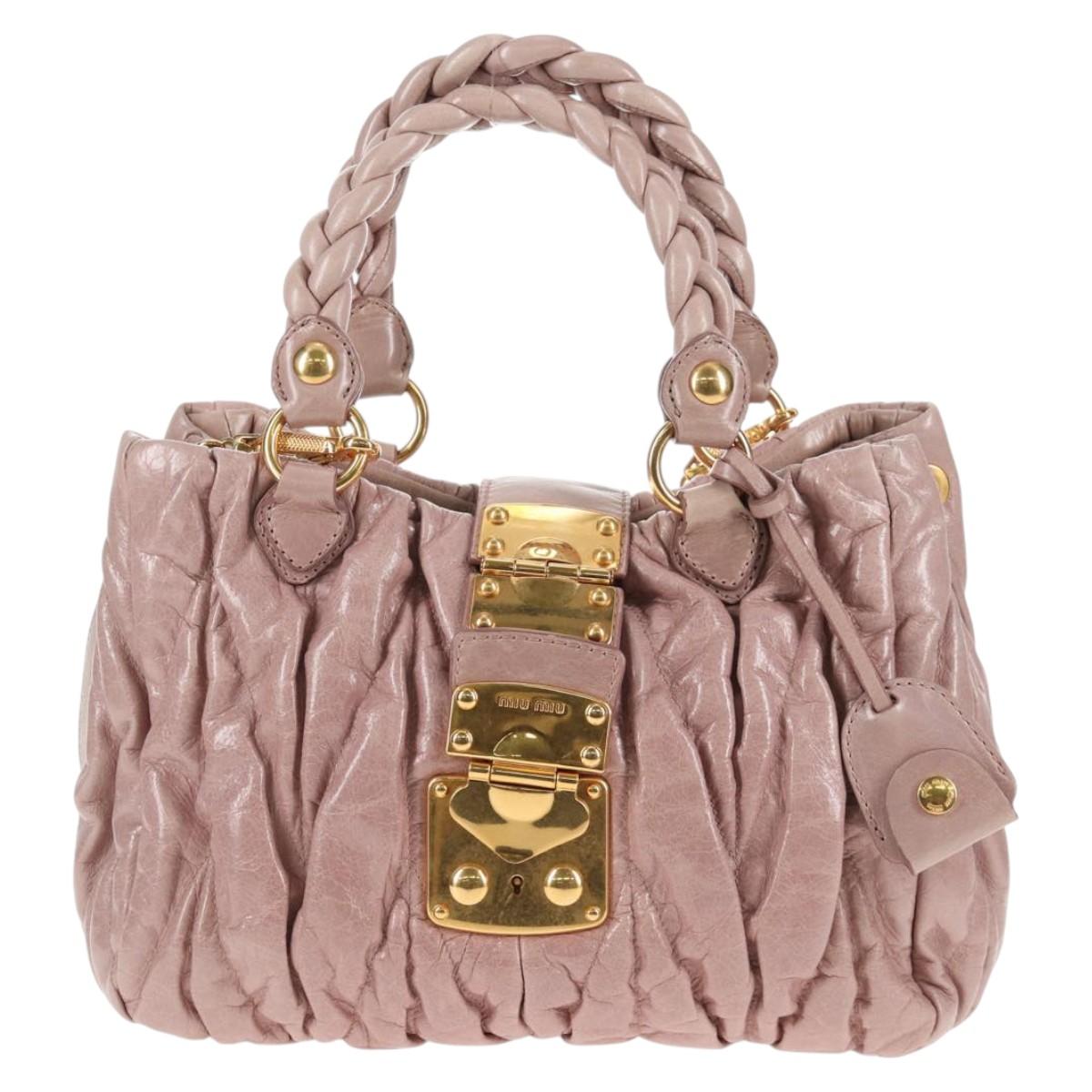 Miu Miu Matelasse Hand Bag Leather Pink Gold Auth 143825V