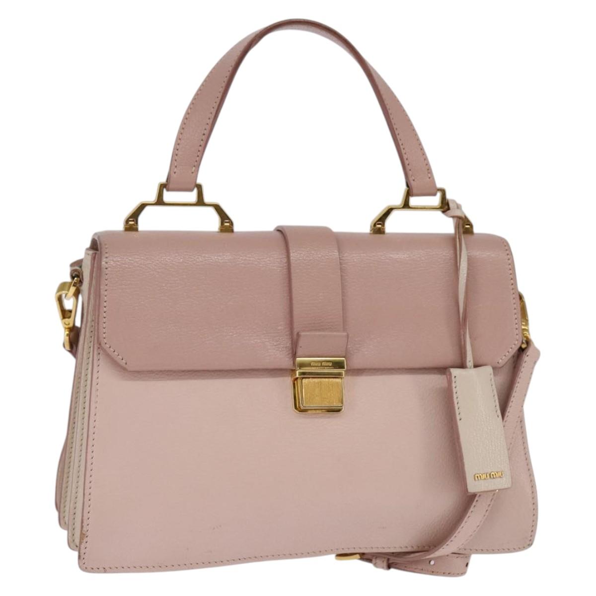 Miu Miu Hand Bag Leather 2way Pink Gold Auth 143829