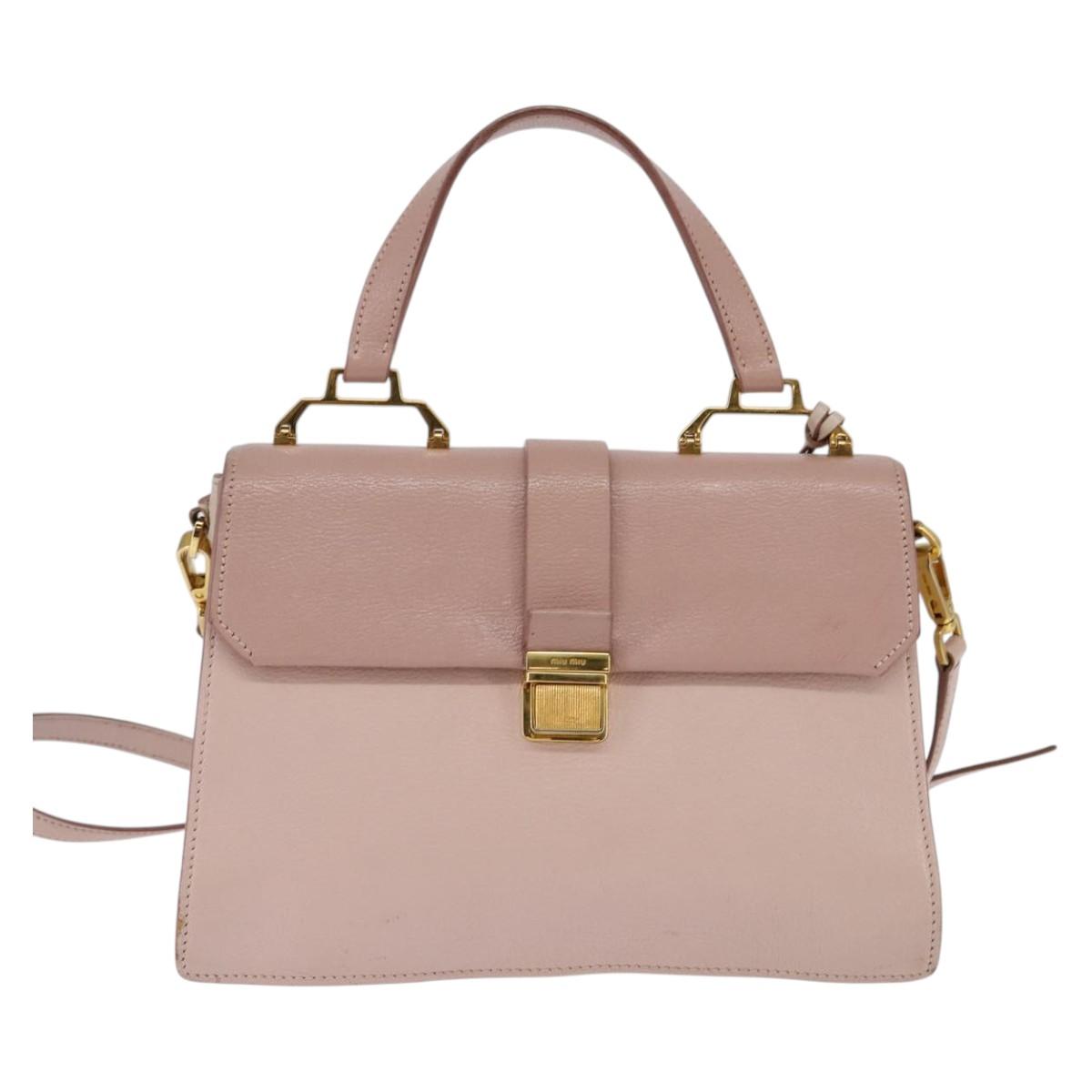 Miu Miu Hand Bag Leather 2way Pink Gold Auth 143829