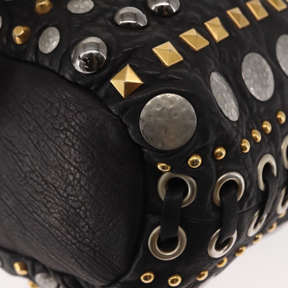 Miu Miu Studs Shoulder Bag Leather Black Gold Silver Auth 143830