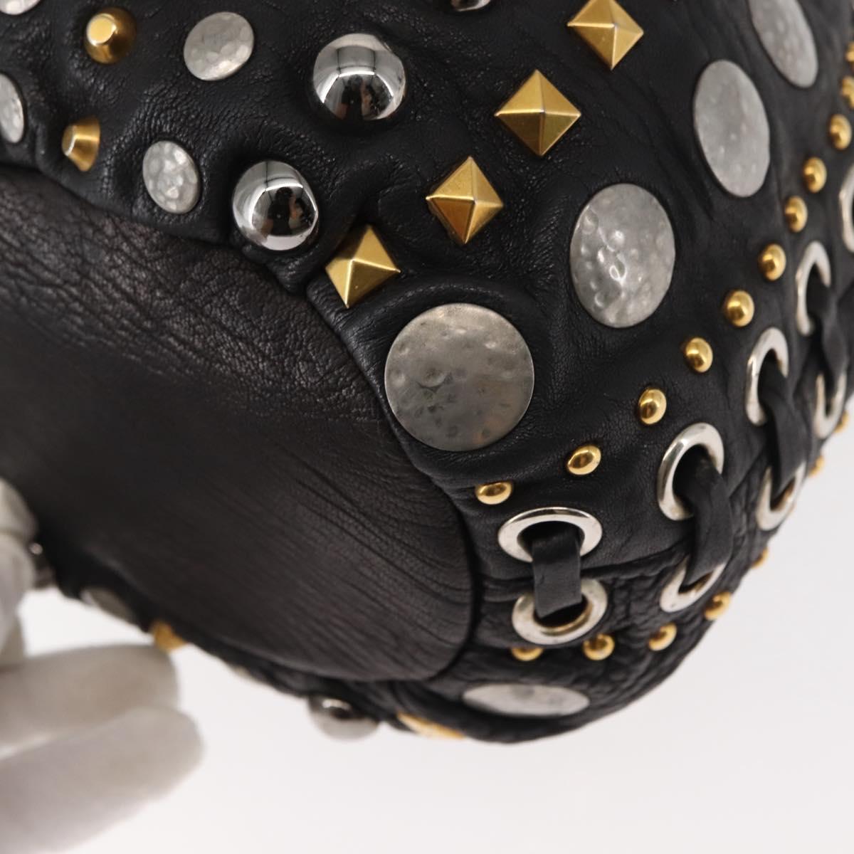 Miu Miu Studs Shoulder Bag Leather Black Gold Silver Auth 143830