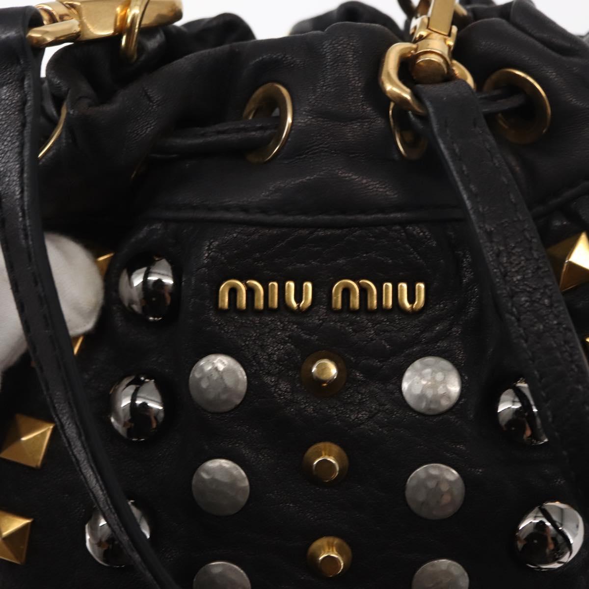 Miu Miu Studs Shoulder Bag Leather Black Gold Silver Auth 143830
