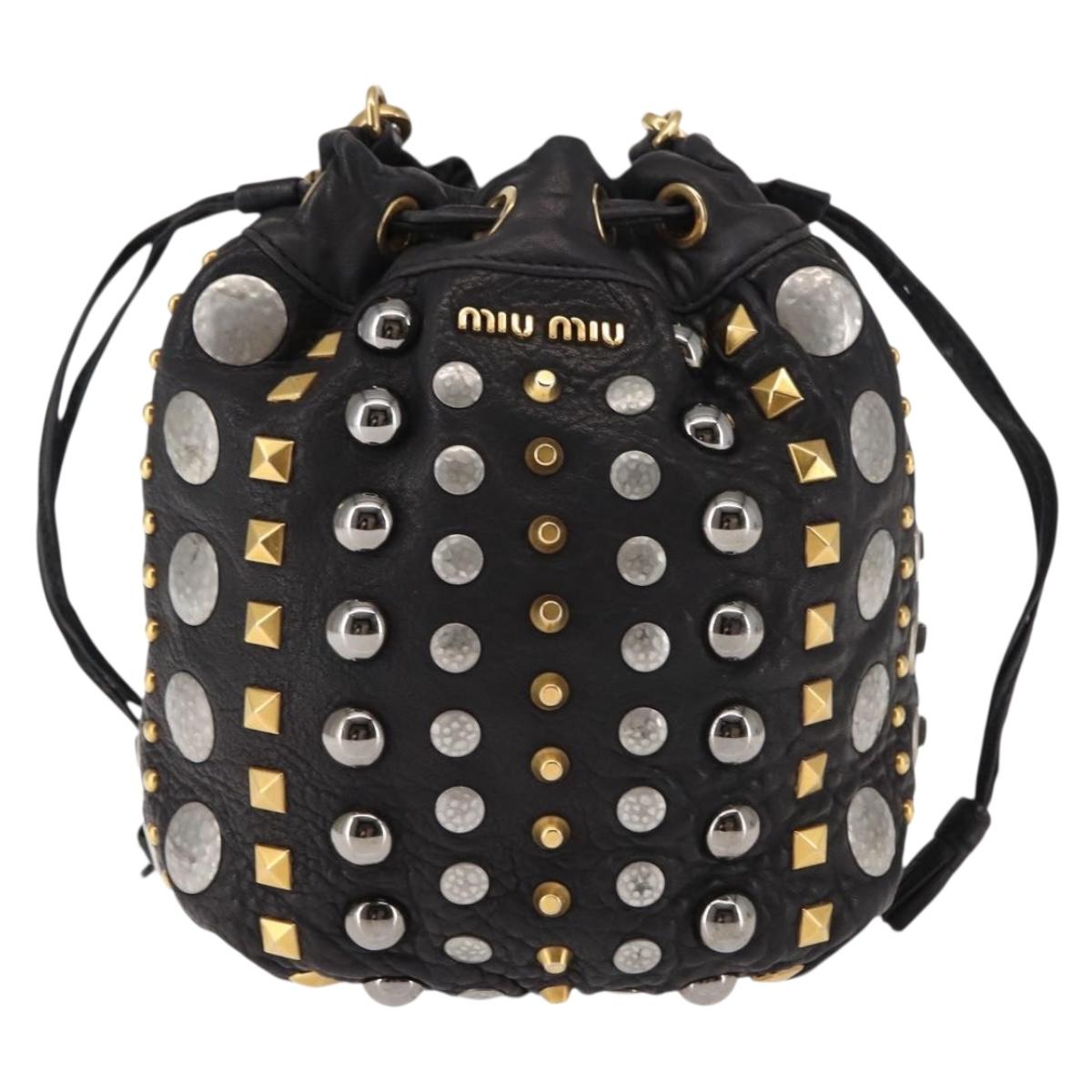 Miu Miu Studs Shoulder Bag Leather Black Gold Silver Auth 143830
