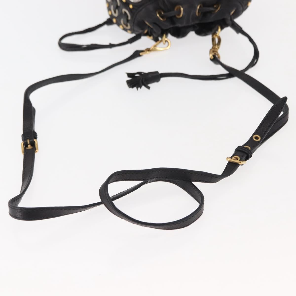 Miu Miu Studs Shoulder Bag Leather Black Gold Silver Auth 143830