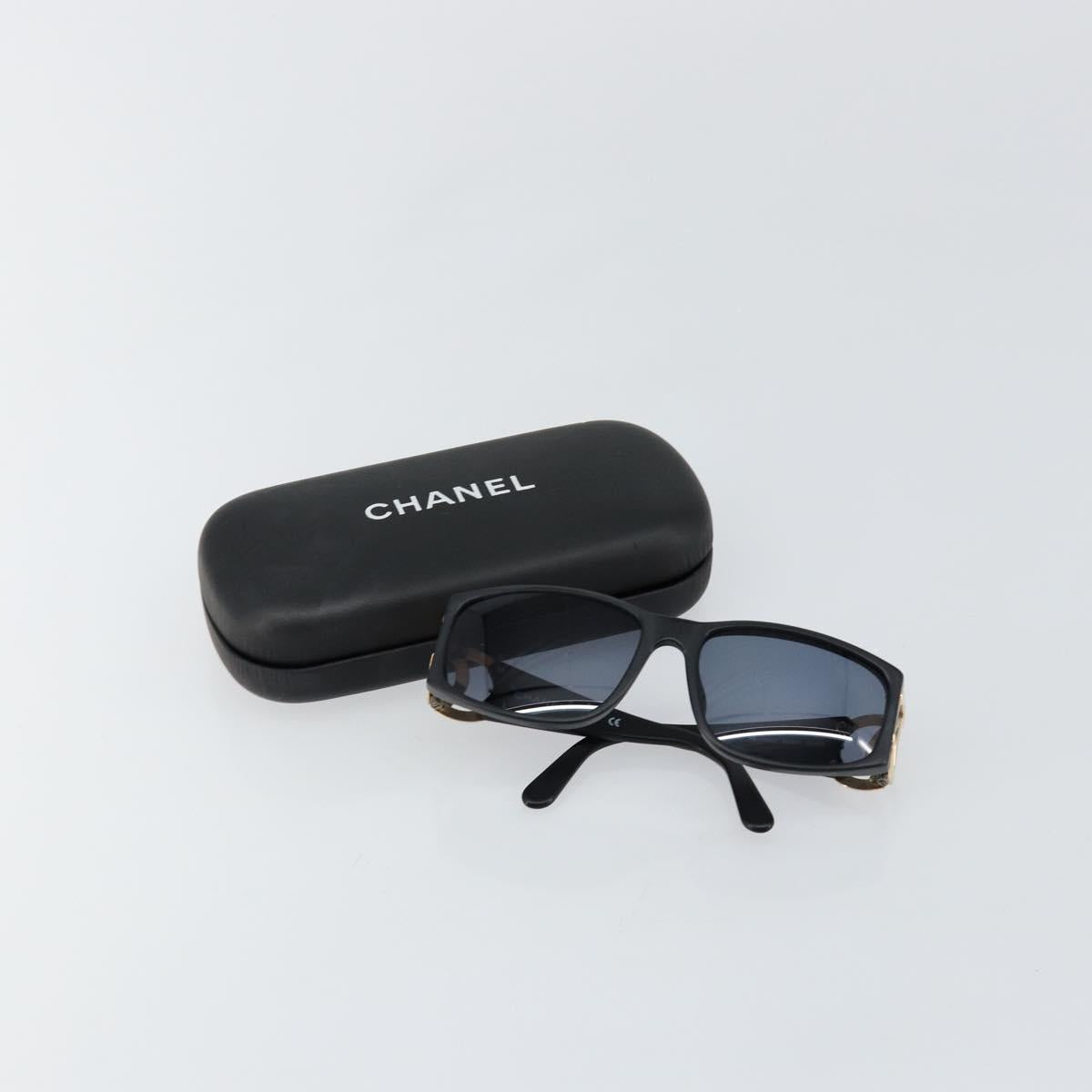 CHANEL COCO Mark Sunglasses Plastic Black CC Auth 143837