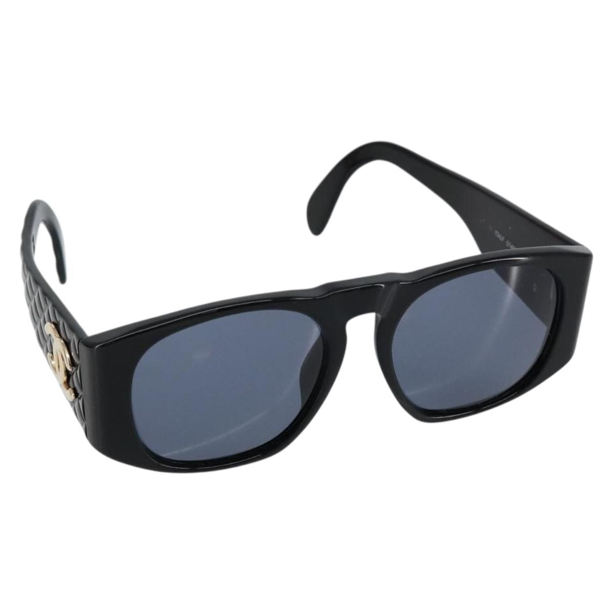 CHANEL COCO Mark Matelasse Sunglasses plastic Black CC Auth 143838