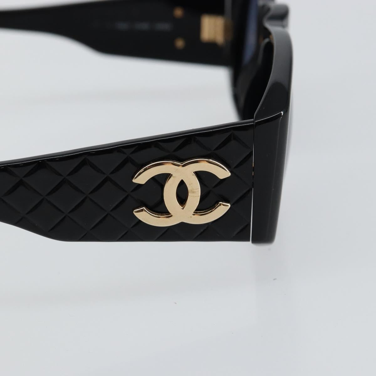 CHANEL COCO Mark Matelasse Sunglasses plastic Black CC Auth 143838