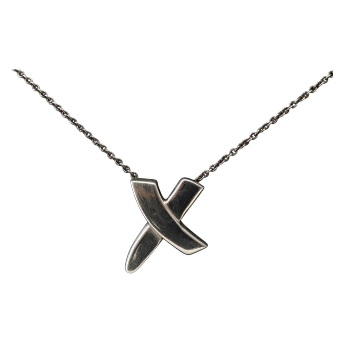 TIFFANY&Co. Cross Kiss Necklace Ag925 Silver Auth 143851