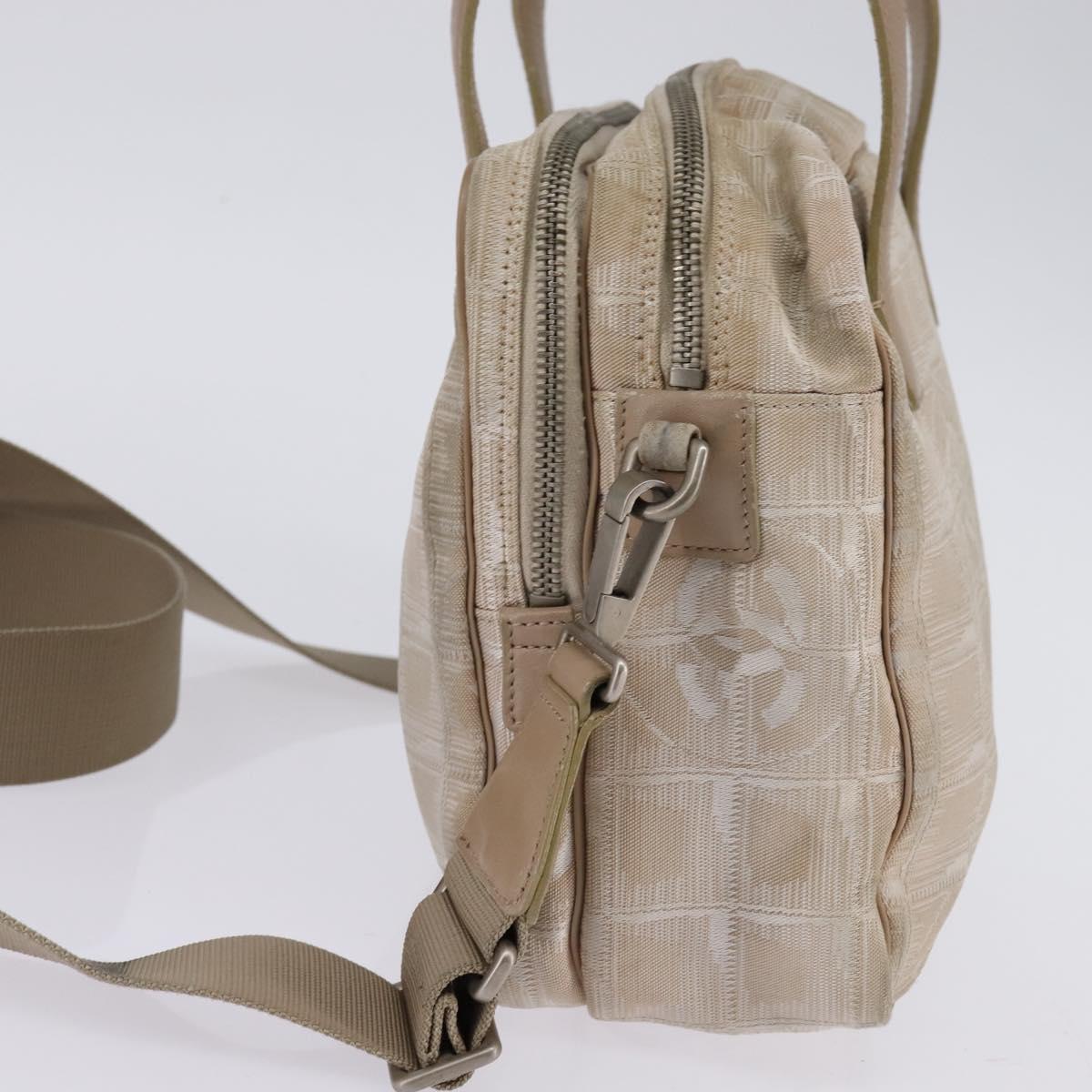 CHANEL New Travel Line Hand Bag Nylon 2way Beige Silver CC Auth 143907