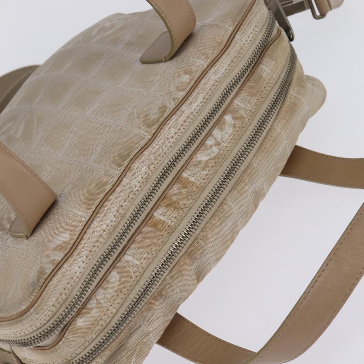 CHANEL New Travel Line Hand Bag Nylon 2way Beige Silver CC Auth 143907