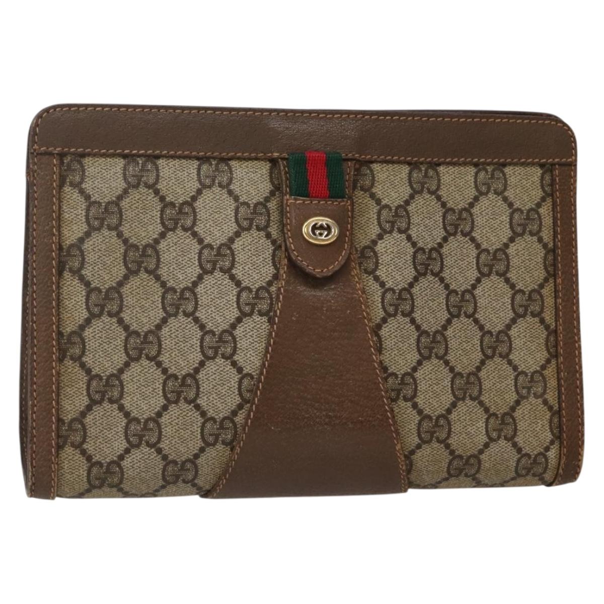 GUCCI GG Supreme Web Sherry Line Clutch Bag PVC Beige Gold 89 01 032 Auth 143928