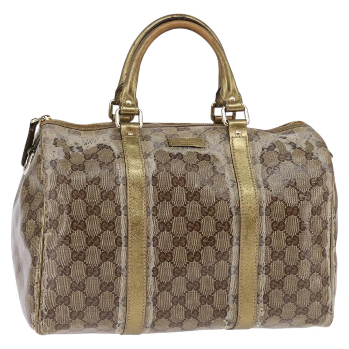 GUCCI GG Crystal Boston Bag Coated Canvas Beige Gold 193603 Auth 143964