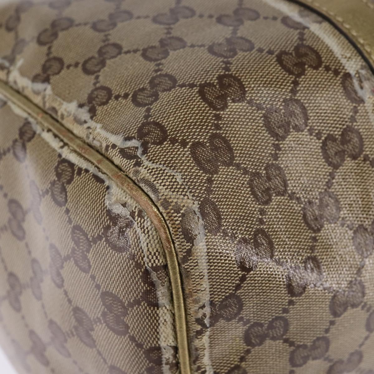 GUCCI GG Crystal Boston Bag Coated Canvas Beige Gold 193603 Auth 143964