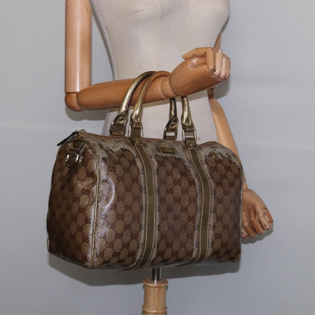 GUCCI GG Crystal Boston Bag Coated Canvas Beige Gold 193603 Auth 143964
