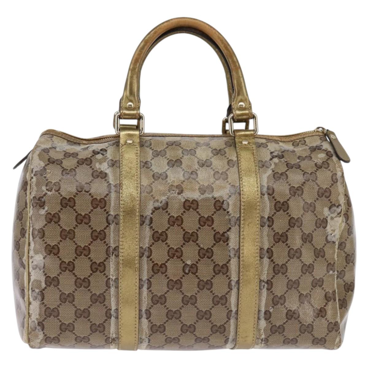 GUCCI GG Crystal Boston Bag Coated Canvas Beige Gold 193603 Auth 143964