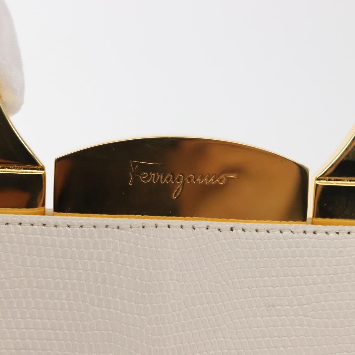 Salvatore Ferragamo Gancini Hand Bag Leather White Gold Auth 143966