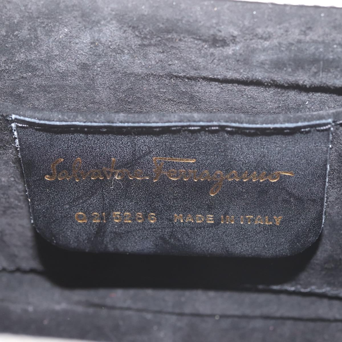 Salvatore Ferragamo Gancini Hand Bag Leather White Gold Auth 143966