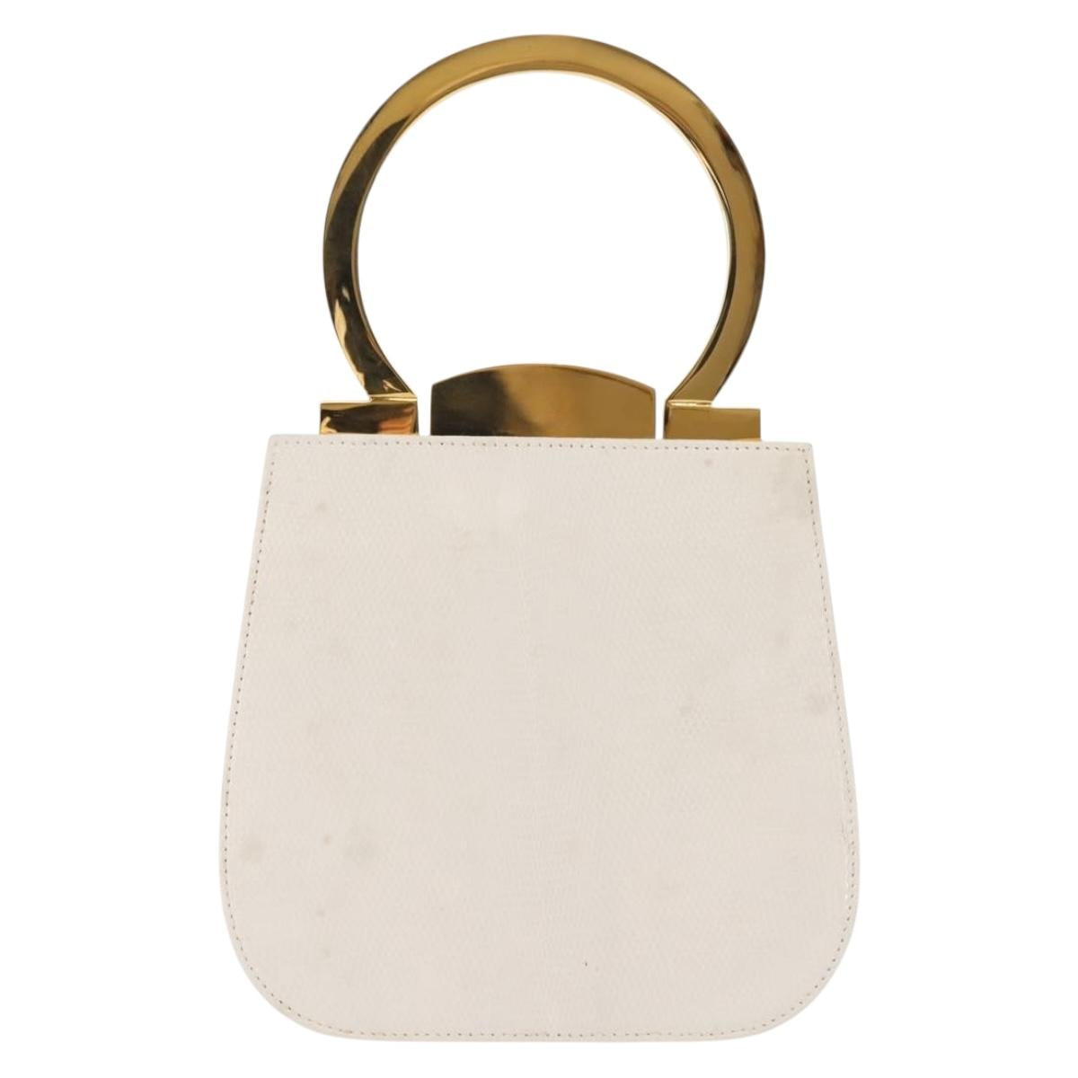 Salvatore Ferragamo Gancini Hand Bag Leather White Gold Auth 143966