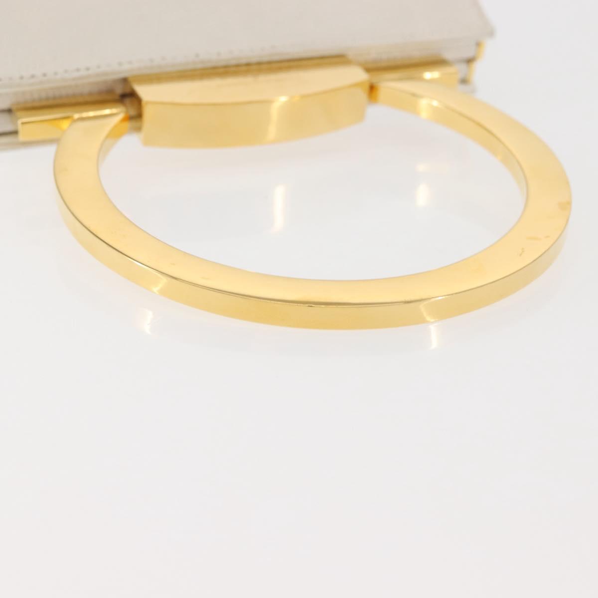 Salvatore Ferragamo Gancini Hand Bag Leather White Gold Auth 143966