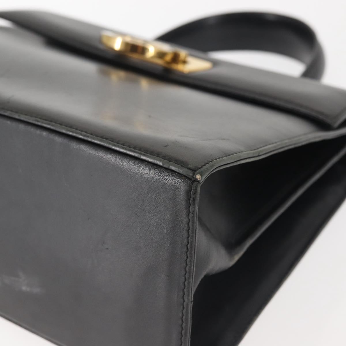 Salvatore Ferragamo Gancini Hand Bag Leather Black Gold Auth 143967