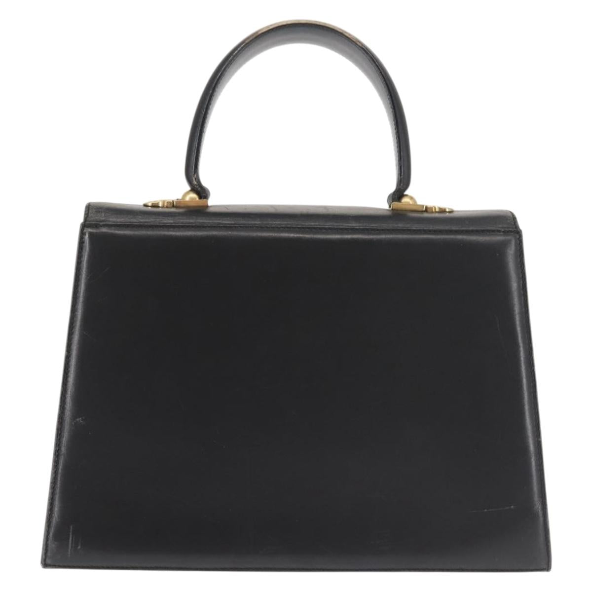 Salvatore Ferragamo Gancini Hand Bag Leather Black Gold Auth 143967