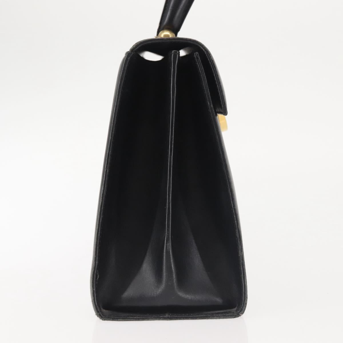 Salvatore Ferragamo Gancini Hand Bag Leather Black Gold Auth 143967