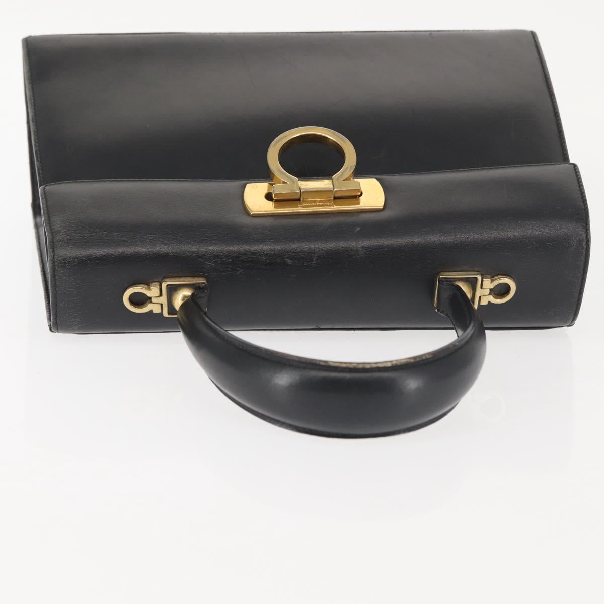 Salvatore Ferragamo Gancini Hand Bag Leather Black Gold Auth 143967