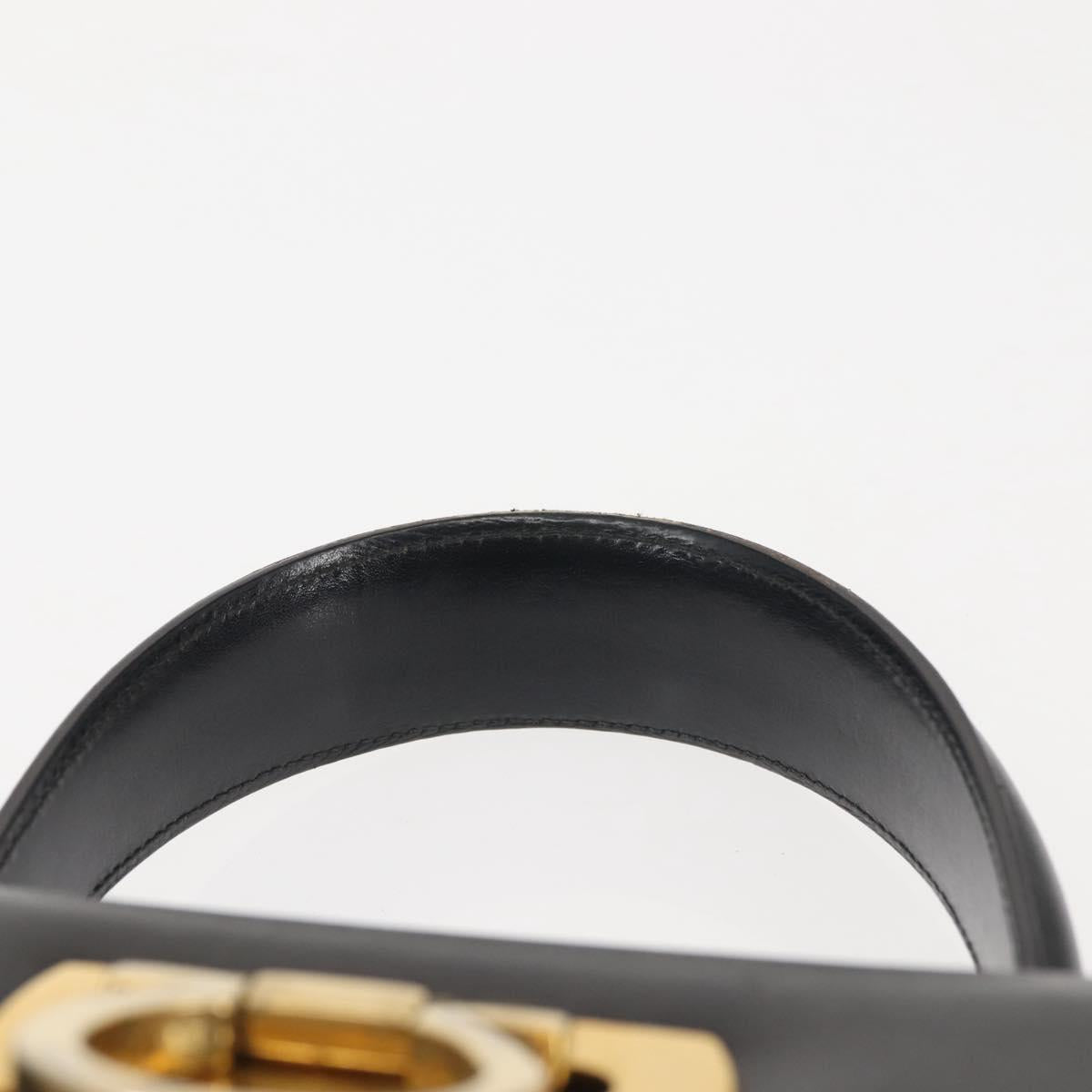 Salvatore Ferragamo Gancini Hand Bag Leather Black Gold Auth 143967