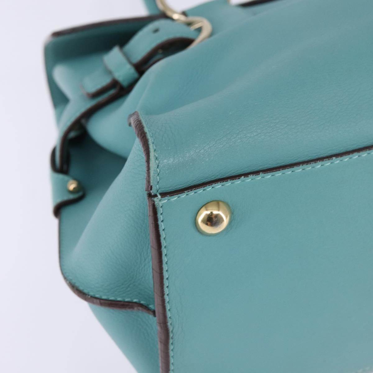 Salvatore Ferragamo Gancini Hand Bag Leather Gold Emerald Green Auth 143968