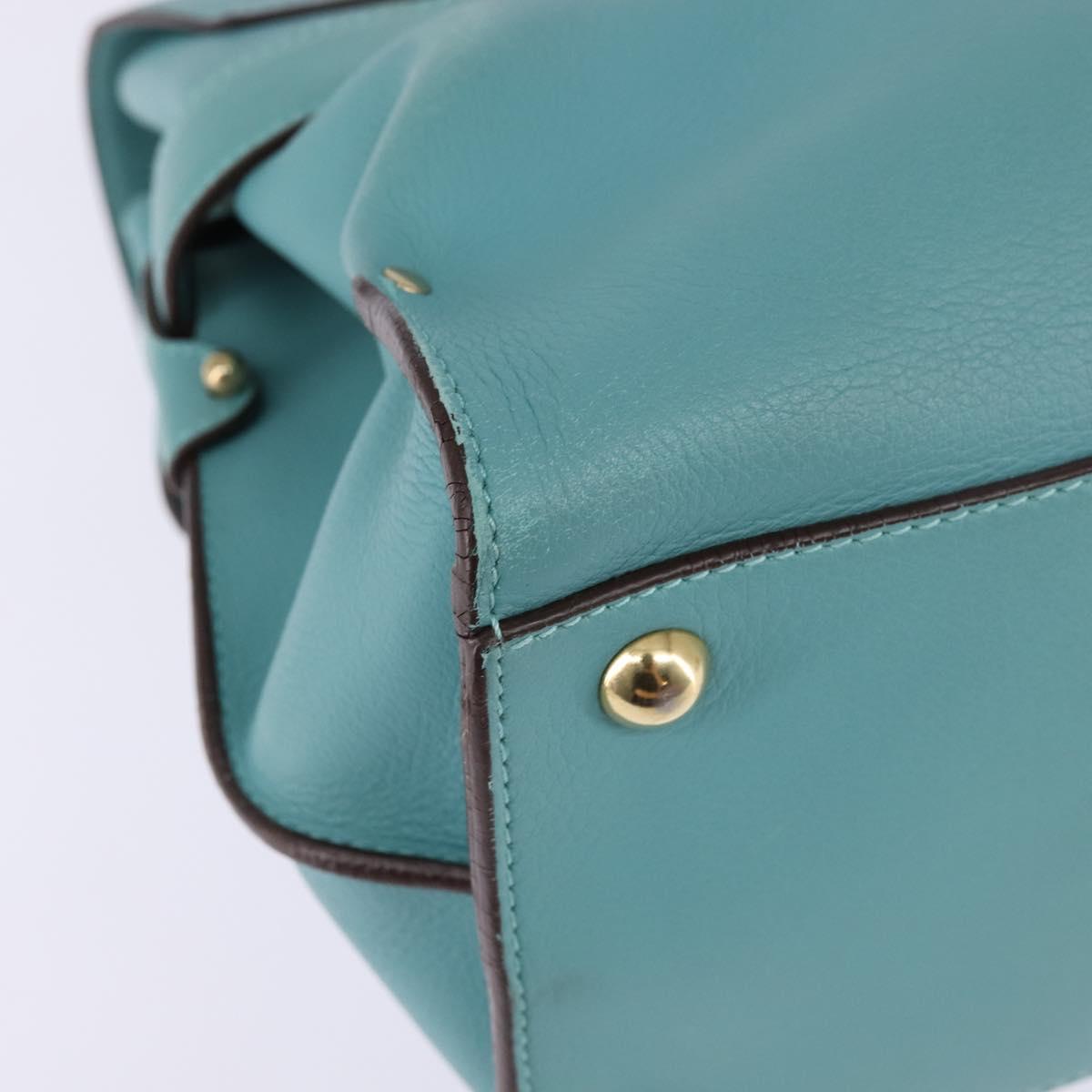 Salvatore Ferragamo Gancini Hand Bag Leather Gold Emerald Green Auth 143968
