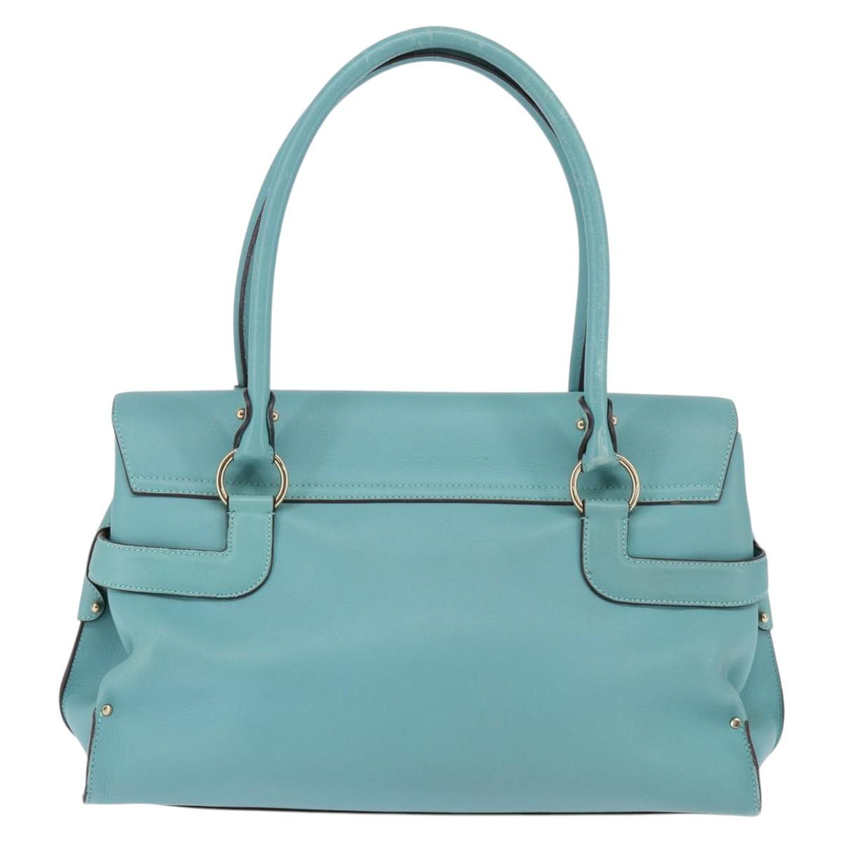 Salvatore Ferragamo Gancini Hand Bag Leather Gold Emerald Green Auth 143968