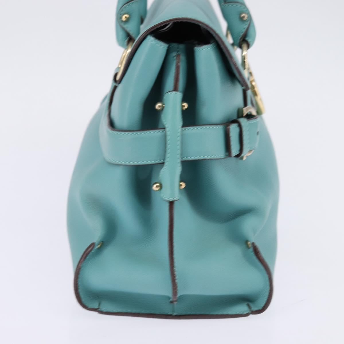 Salvatore Ferragamo Gancini Hand Bag Leather Gold Emerald Green Auth 143968