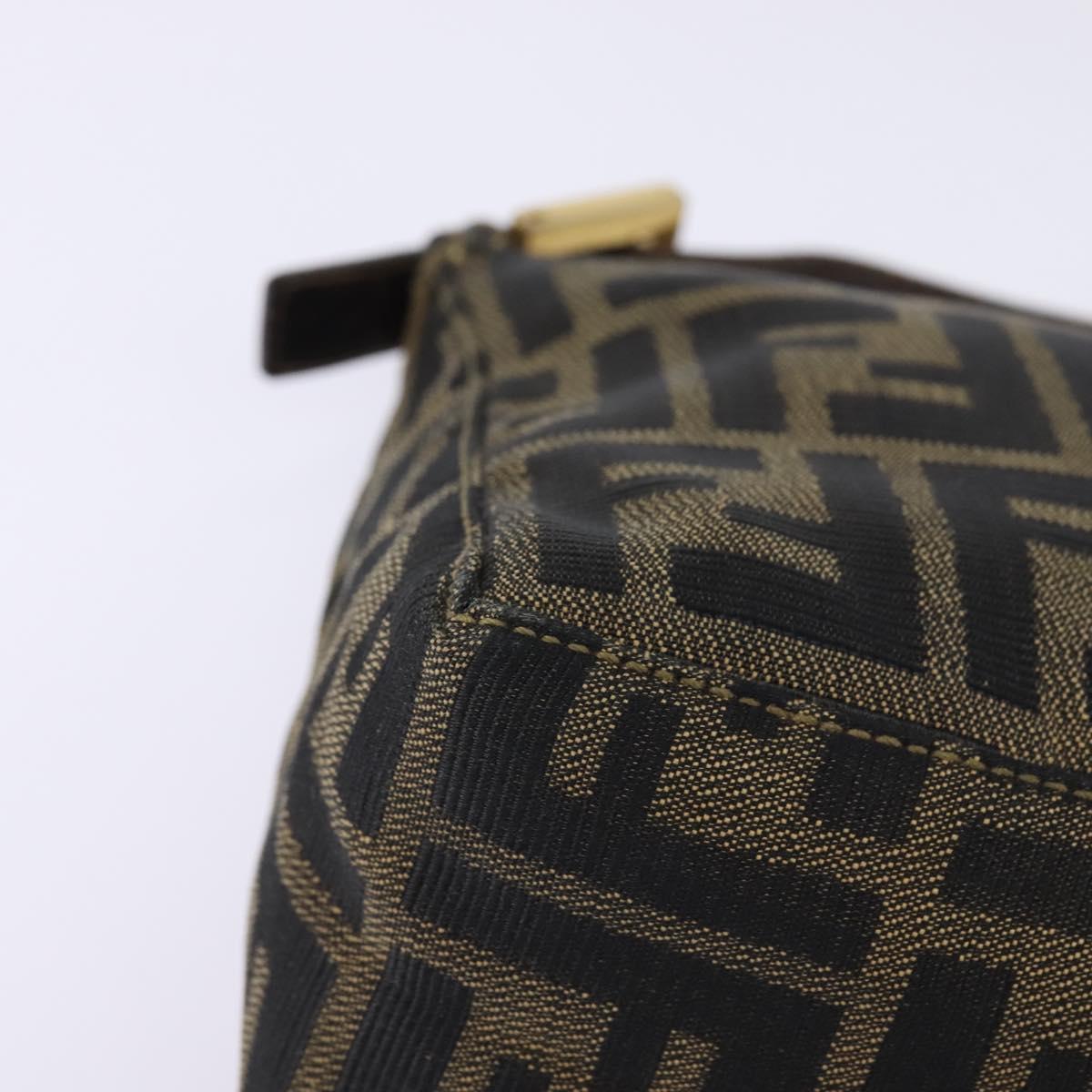 FENDI Zucca Canvas Hand Bag Brown Black gold Auth 143969