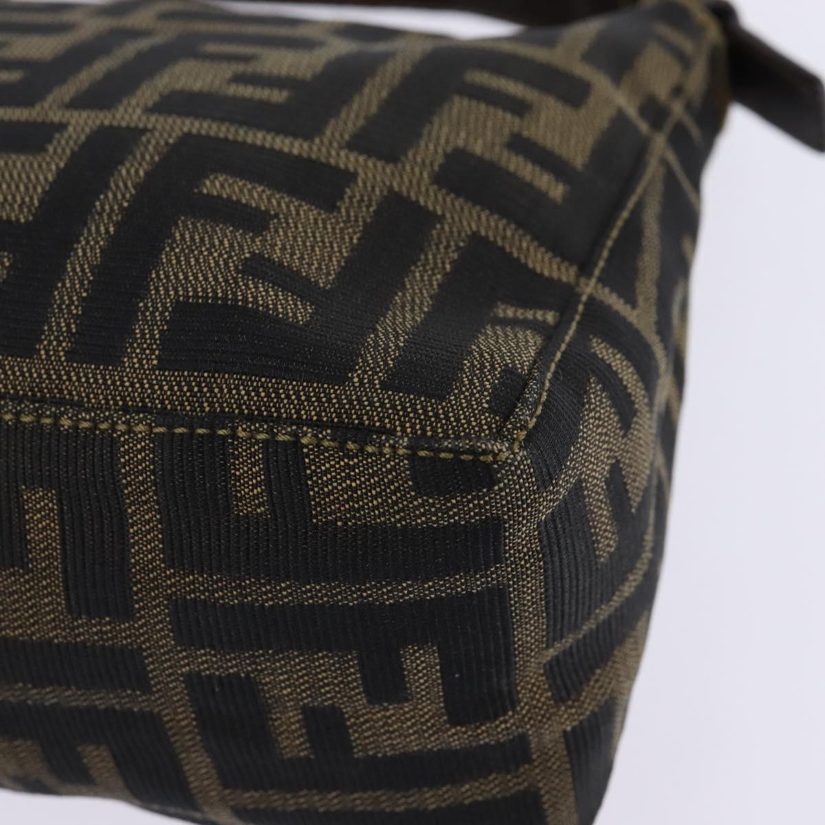 FENDI Zucca Canvas Hand Bag Brown Black gold Auth 143969