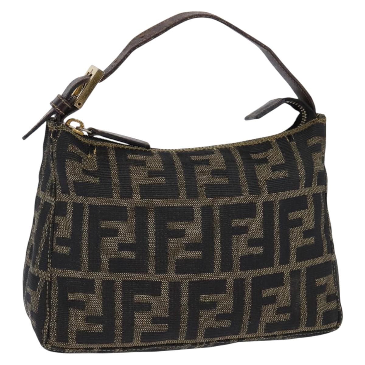 FENDI Zucca Canvas Hand Bag Brown Black gold Auth 143969