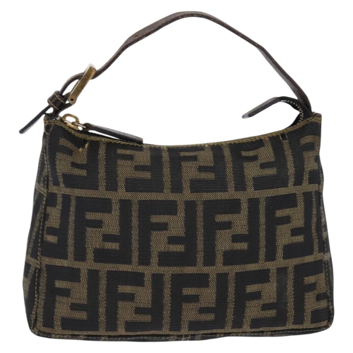 FENDI Zucca Canvas Hand Bag Brown Black gold Auth 143969