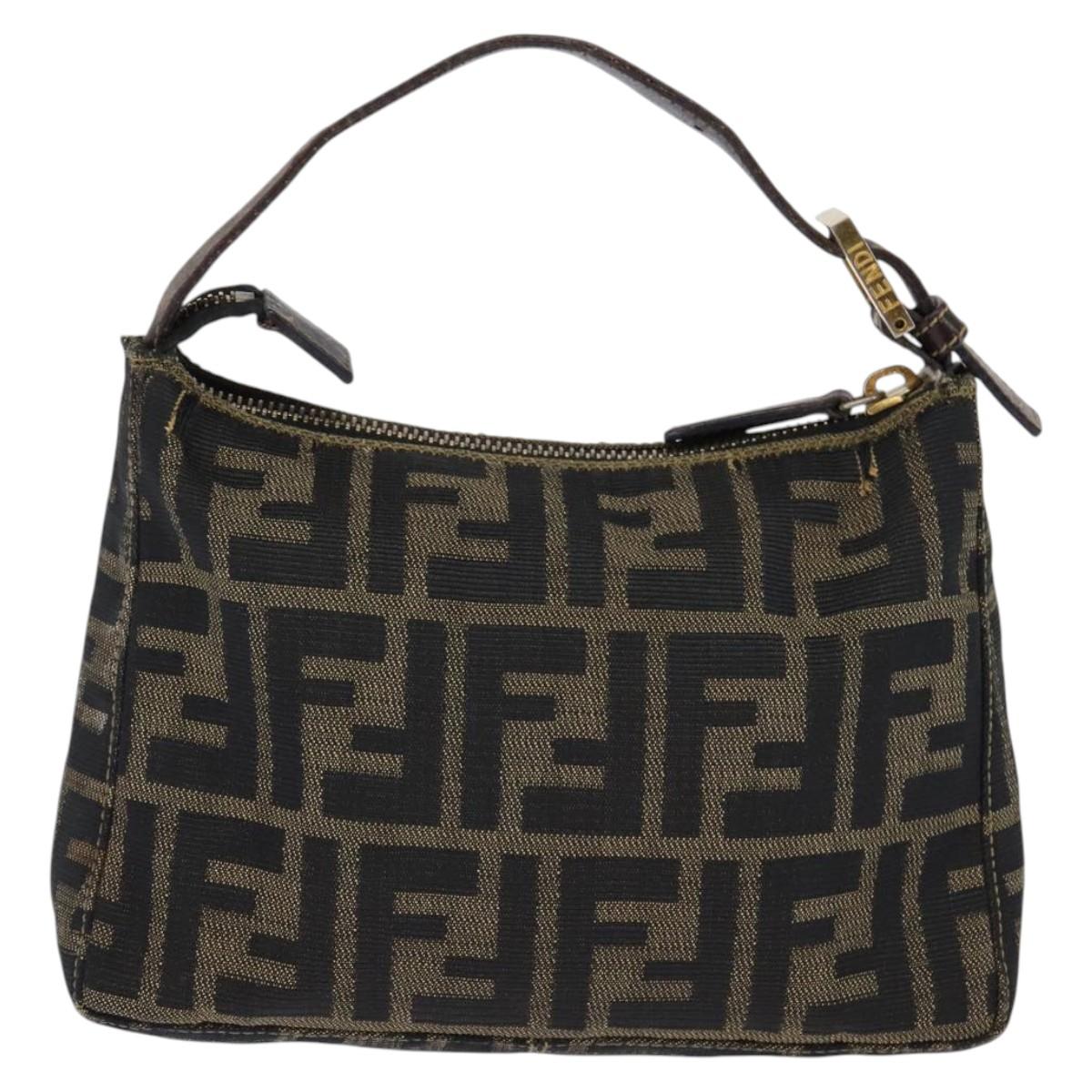 FENDI Zucca Canvas Hand Bag Brown Black gold Auth 143969