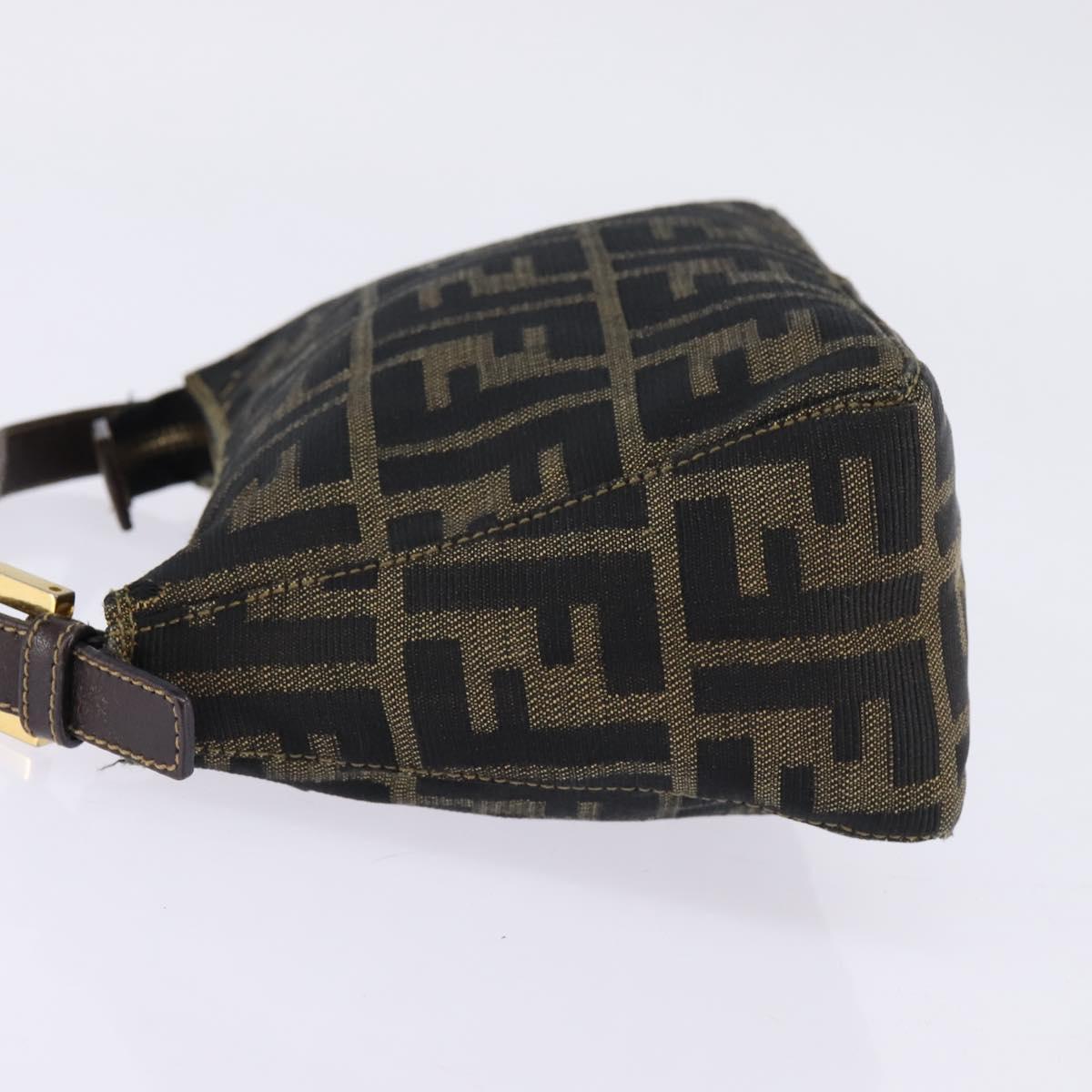 FENDI Zucca Canvas Hand Bag Brown Black gold Auth 143969